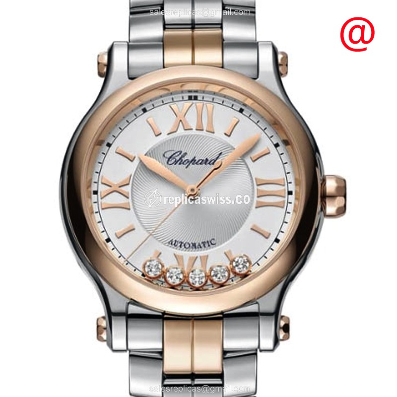 Chopard Happy Sport 278608-6002 - Automatic - Rose Gold & Steel Case - Silver Dial - Gold Strap
